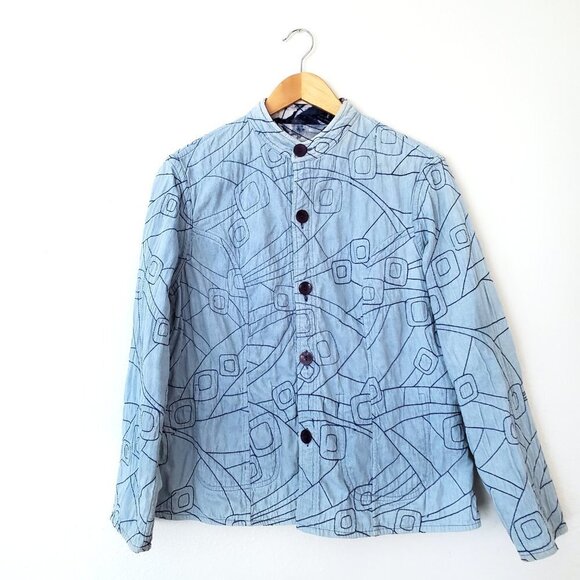 Quilted Barn Jacket, Shacket Reversible Bomber Jacket, Front Patch Pockets - Picture 6 of 14